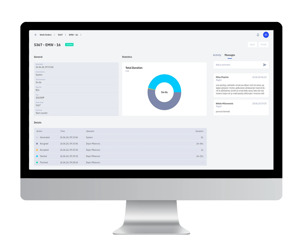 DigiPro machine downtime breakdown by machine and duration